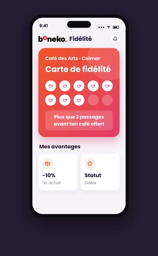 Carte de fid&eacute;lit&eacute; Boneko dans le Wallet d&rsquo;un client